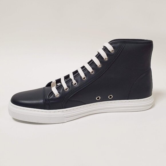 GUCCI MENS SNEAKERS HI TOP BLUE MICRO SOFT LEATHER w LOGO 7.5G US 8 - Picture 8 of 10
